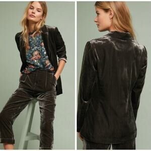 Anthropologie Ett:Twa Gallery Velvet Single Breasted Blazer Carbon Grey Sz 2 NEW
